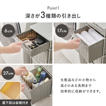 天板付き ランドリーチェスト幅25 スリム 省スペース PEラタン キャスター付き ランドリーラック 隙間収納 ナチュラル