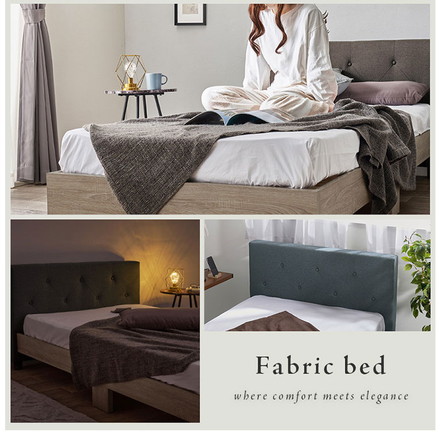 ファブリックベッド シングル ポケットコイルマットレス付き 2点セット 耐荷重350kg 頑丈 デザインベッド ダークブラウン