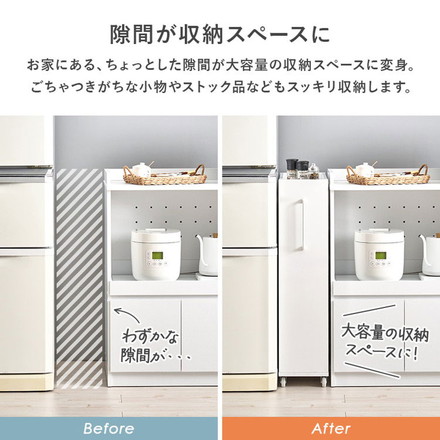 すき間にピッタリ! スペパ 隙間収納ワゴン 幅20cm ロータイプ 高さ85cm すき間収納 隙間収納 キッチンワゴン ブラウン