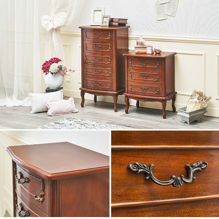 猫脚チェスト 3段 アンティーク調 幅52cm マホガニー 引き出し 棚 収納棚 電話台 FAX台 収納 可愛い