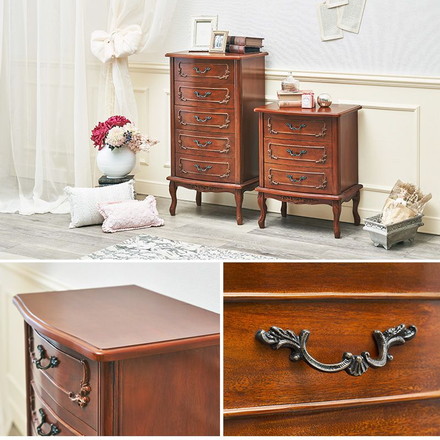 猫脚チェスト 5段 アンティーク調 幅52cm マホガニー 引き出し 棚 収納棚 電話台 FAX台 収納 可愛い