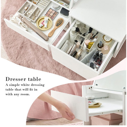 コスメテーブル 幅80cm ドレッサー センターテーブル 収納付き 大容量 鏡 ミラー
