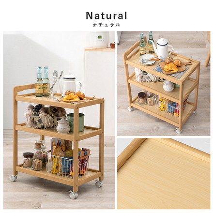 キッチンワゴン 天然木 キャスター付き キッチンラック キッチン収納 ワゴン 棚 ラック サブテーブル キッチン ダークブラウン