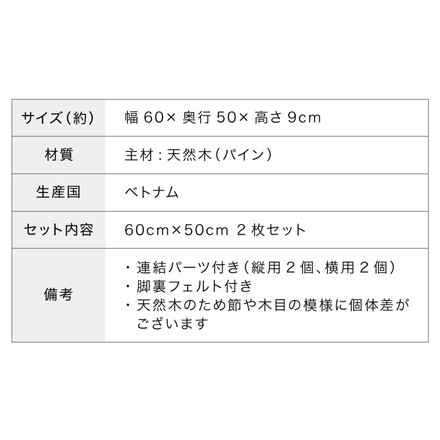 追加パレット 2枚セット 60cm×50cm パレットベッド専用 すのこ 天然木パイン 簡単 組み替え 分割式