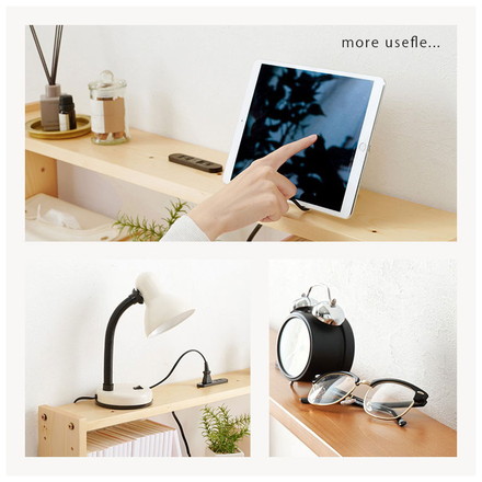 天然木 後付けヘッドボード 高さ調節式 ダブル 幅140cm コンセント付き 薄型 スリム 壁付け 可動棚式 ベッド用 ナチュラル