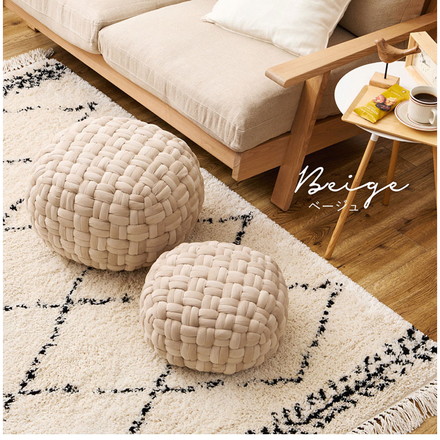 ベルベット調 プフ クッションスツール Mサイズ 直径40cm 可愛い かわいい オットマン サイドテーブル ベージュ ベージュ