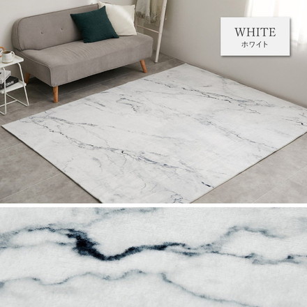 大理石調フランネルラグ 190×190cm 大理石柄 デザインラグ 床暖房対応 プリントラグ 石目調 マーブル調 シック モノトーン ホワイト[270608001]