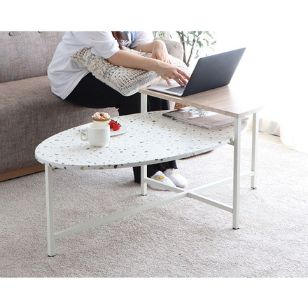 センターテーブル 幅122cm リビングテーブル 棚付き テラゾー柄 楕円テーブル 丸テーブル 机