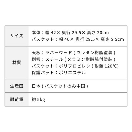 日本製 燕三条 洗えるバスケット付きトースターラック コの字 トースターラック 木天板 ラタン調 かご 収納付き