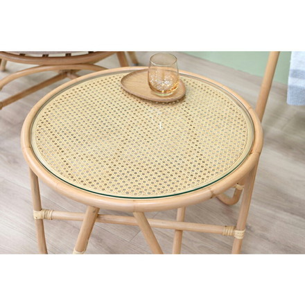 ラタンテーブル 円形 直径50cm 木製 ガラス センターテーブル ローテーブル 韓国