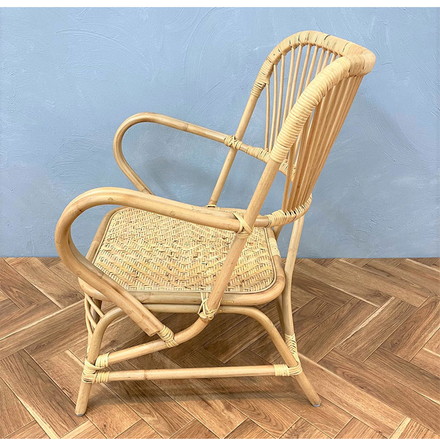 ラタンチェア 1人掛け ハイバック 完成品 定番 1人用 1P チェア 椅子 いす 皮付きラタン 籐 木製