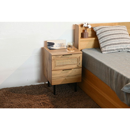 ラタン サイドテーブル 幅35cm 天然ラタン 収納 引き出し ベッドテーブル ほぼ完成品