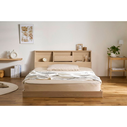 アイリスオーヤマ フロアベッド セミダブル FBF-SD ナチュラル 棚付き ローベッド ベッドフレーム すのこベッド