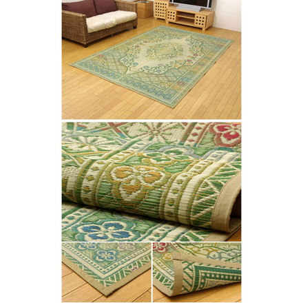 純国産 い草花ござカーペット 『アシック』 グリーン 江戸間4.5畳(約261×261cm)