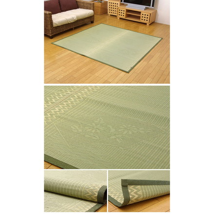純国産 イ草花ござカーペット 『扇』 江戸間6畳（約261×352cm)