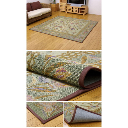 エレガンス柄 い草ラグカーペット 『DXエクセレント』 約191×191cm（裏:不織布）