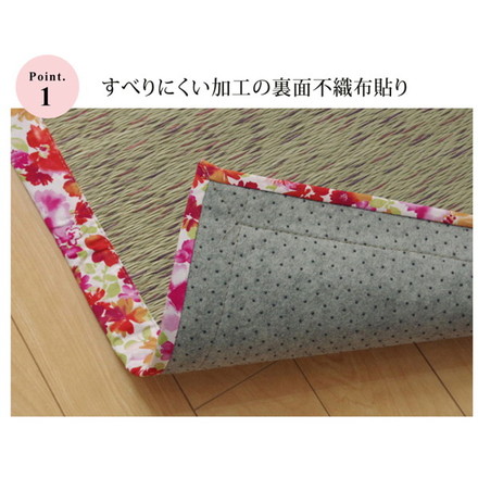 ラグ カーペット マット い草 中敷 い草ラグ 花柄 『NSフレグランス』 ブルー