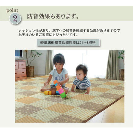 純国産 防音 ボリューム い草ラグ 『STクレスタ』 ブラウン 約191×191cm（裏:ソフトテック15mm）