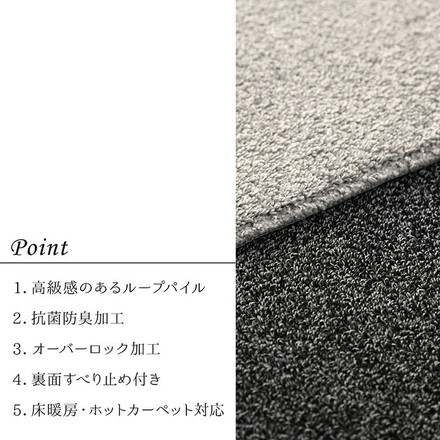 ラグ 正方形 手洗い ループパイル 高級感 抗菌防臭 オーバーロック 滑りにくい加工 グレー 約2畳 約185×185cm 床暖房