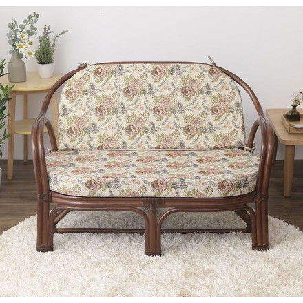 天然籐 カウチソファ マット付 2人掛け 幅107cm ソファ 完成品 ラタン らたん ソファー 二人掛け