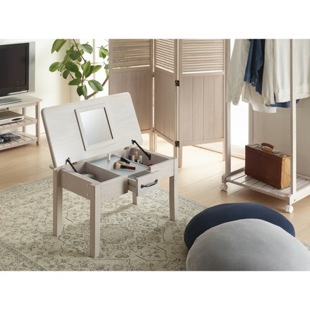 ドレッサー デスク テーブル 化粧台 幅70cm ホワイトウォッシュ 収納付き 鏡付き アンティーク調