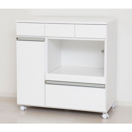 キッチンカウンター 完成品 幅82 レンジワゴン 間仕切り 背面化粧仕上げ 鏡面 白 ホワイト 食器棚 キッチンワゴン