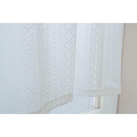 日本製 防炎 ボーダー柄 小窓カーテン 北欧風 程よい透け感 巾100cm×丈120cm ホワイト 突っ張り棒