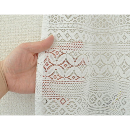 日本製 防炎 ボーダー柄 カフェカーテン 北欧風 程 よい透け感 巾150cm×丈50cm ホワイト 突っ張り棒