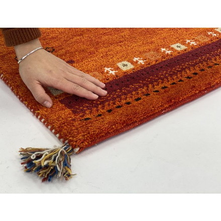 ラグ 190×190cm オレンジ 赤 ウール コットン 天然素材