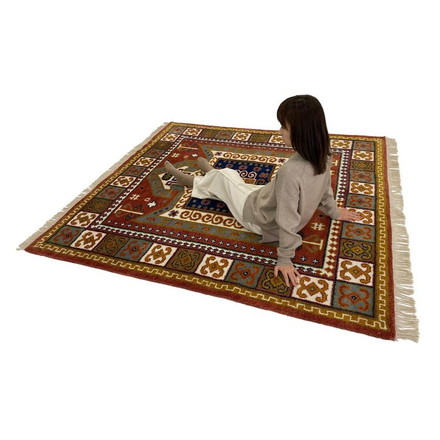 ラグ 190×190cm フラッグ トライバル 部族絨毯風 ウール コットン 天然素材