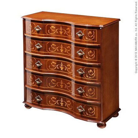 完成品 チェスト イタリア製 五段 丸脚 5段 ヴェローナクラシック 幅87 コンパクト スリム 大容量