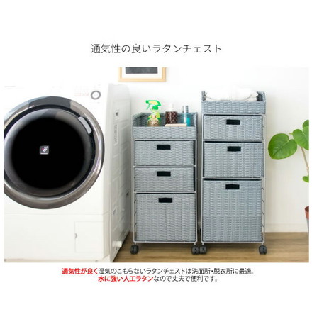 ラタン調 ランドリーボックス Diario(ディアリオ) 3段 幅36cm 高さ79cm フタ付き ブルー