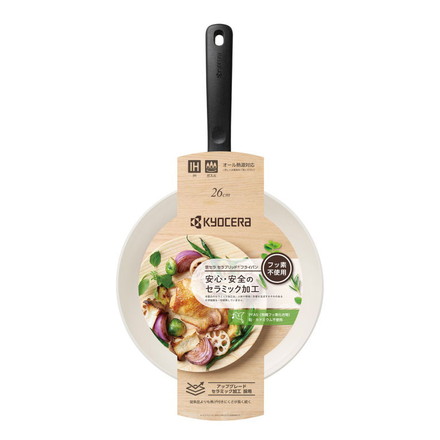 京セラ KYOCERA フライパン 26cm IH対応 CF-26C-WBG フッ素不使用 PFOA PTFE フリー ガス火OK