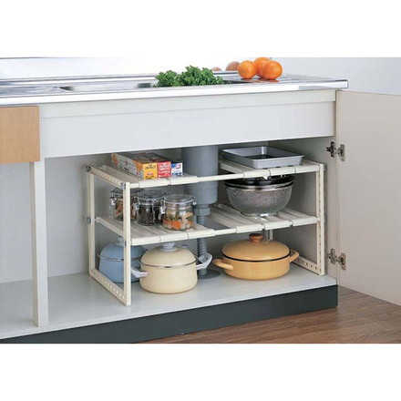 伸晃 キッチン収納 シンク下フリーラック ワイド 伸縮タイプ ホワイト KW2-EX