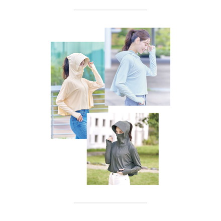 爽壁 多機能UVパーカー UVカットパーカー ショート丈 ツバ付 UVカット率98% 接触冷感 吸水速乾 体型カバー フェイスガード アームカバー 羽織 通勤 通学 レディース 日焼け 紫外線対策 長袖 コジット アイボリー