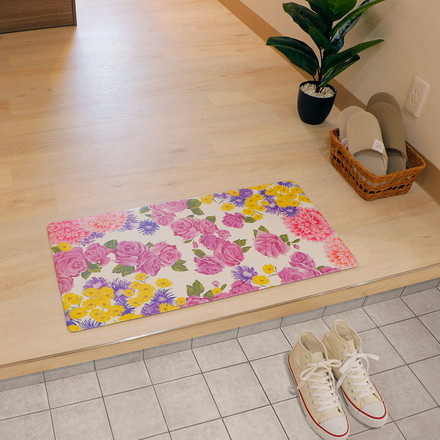 ベストコ 玄関マット 室内 40×80cm お手入れ簡単 防炎 防カビ 抗菌 防臭 フラワリー 花柄 ND-5181