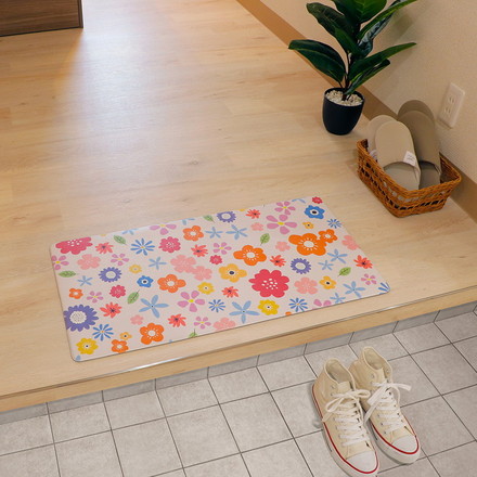 ベストコ 玄関マット 室内 40×80cm お手入れ簡単 防炎 防カビ 抗菌 防臭 ポピー 花柄 ND-5183