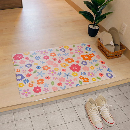 ベストコ 玄関マット 室内 60×90cm お手入れ簡単 防炎 防カビ 抗菌 防臭 ポピー 花柄 ND-5193