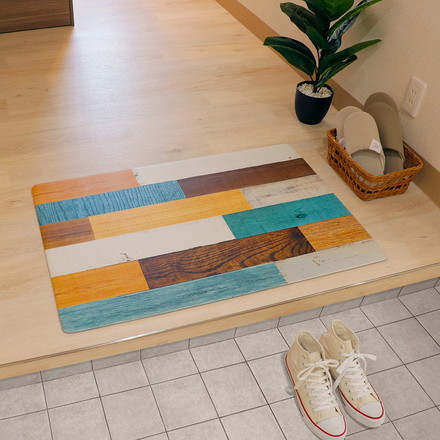 ベストコ 玄関マット 室内 60×90cm お手入れ簡単 防炎 防カビ 抗菌 防臭 ミックスウッド ライト 木目調