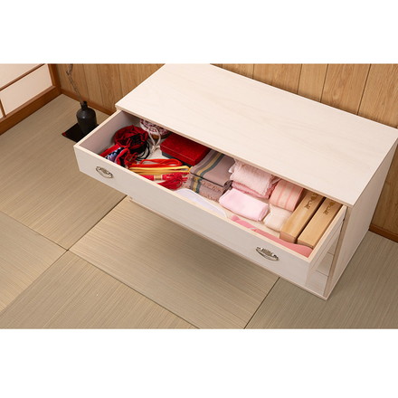 シルバー取っ手が華やかな桐クローゼットチェスト 幅99.5 奥行44 高さ61cm 4段タイプ キャスター付き