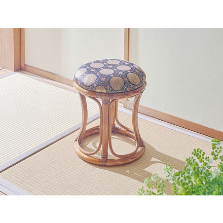 仏前用 ラタン 丸型 クッションスツール 天然籐 金襴座椅子 イス 椅子 チェア ラタンチェア 籐 仏壇 和室 法事 仏前 1脚