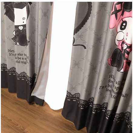 MORIPiLO サンリオ 遮光カーテン 幅100x178cm丈 2枚組 マイメロディ クロミ 真夜中のメロクロ