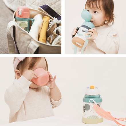 ピーコック 水筒 保冷 キッズ ストロー 400ml コップ 360ml 2way 2WAYボトル ASK-W41 ストロー付き 子ども用 0歳 1歳 2歳 3歳 肩紐 ショルダーベルト ステンレス 保育園 かわいい おしゃれ Peacock モリ