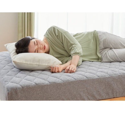 ベッドパッド ボックスシーツ 敷きパッド パッド一体型 綿100% オーガニックコットン シングル S 洗える カバー グレー