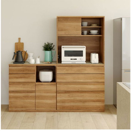 キッチンカウンター レンジ台 食器棚 幅90cm 高さ90cm ナチュラルブラウン 引出4段 コンセント付