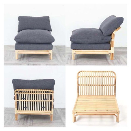 ソファ ソファー ダークグレー カウチソファ 1人掛 一人掛け 1P 脚付 籐 ラタン クッション センター