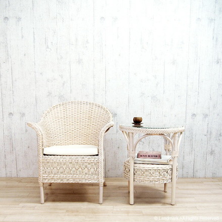 フィオーレ ガラステーブル (ホワイトウォッシュ) 籐家具 テーブル コーヒーテーブル