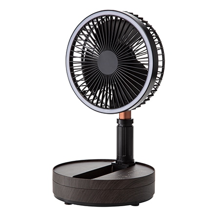 スリーアップ 充電式 扇風機 折りたたみ LEDライト 伸縮自在 USB充電 LF-T2204 ブラウンウッド