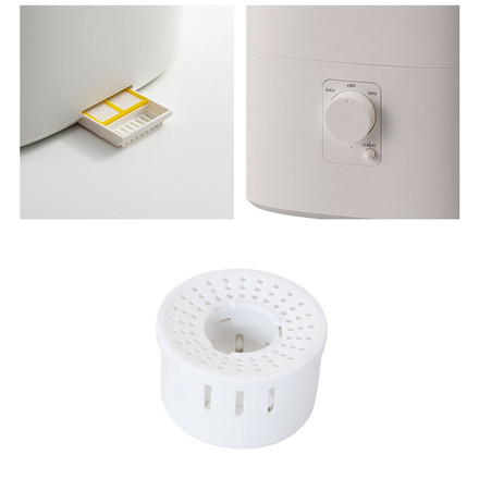 上部給水加湿機 ウッドモイスト 4L 最大10畳 ハイブリッド式 超音波式兼用 無段階調節 アロマトレイ THREEUP グレージュ