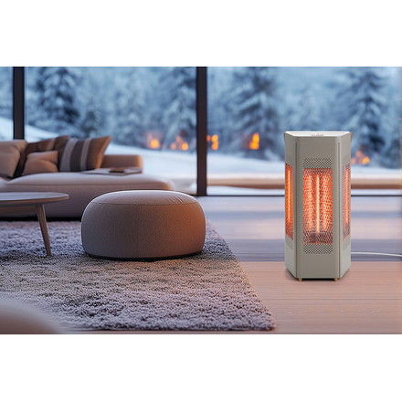 WOOD STYLE トライアングルヒーター 三面 広範囲 ハンドル付 ダイヤル式 木目調 首振りなし 転倒時自動オフ 温度ヒューズ 7モード グレージュ THREEUP スリーアップ